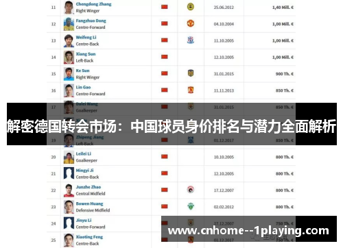 解密德国转会市场:中国球员身价排名与潜力全面解析 解密德国转会市场:中国球员身价排名与潜力全面解析
