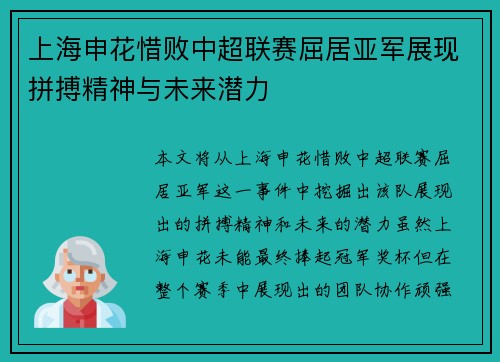 上海申花惜败中超联赛屈居亚军展现拼搏精神与未来潜力